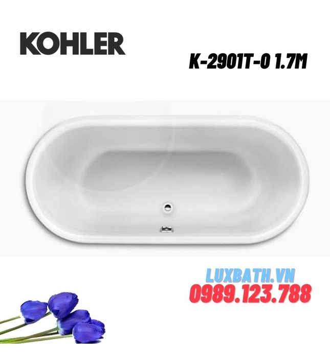 Bồn tắm gang tráng men đặt lòng Kohler K-2901T-0 1.7m  