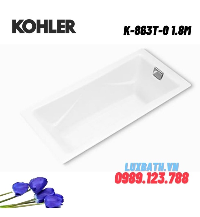 Bồn tắm gang tráng men đặt lòng Kohler K-863T-0 1.8m