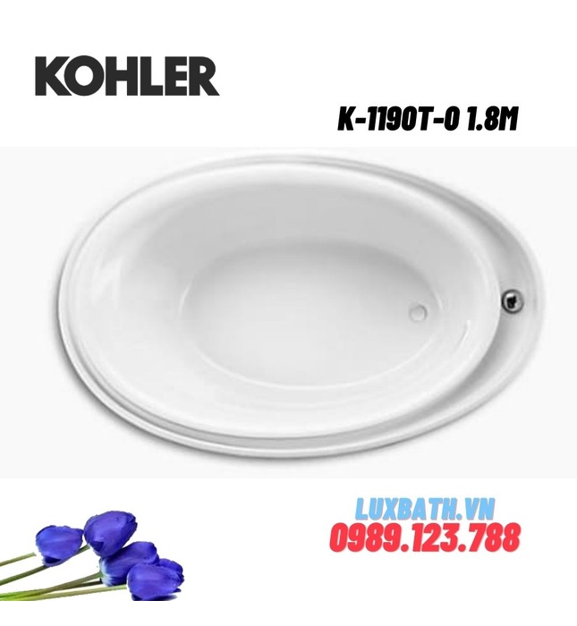 Bồn tắm gang tráng men đặt lòng Kohler K-1190T-0 1.8m