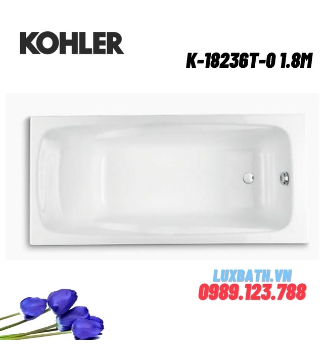 Bồn tắm gang tráng men đặt lòng Kohler K-18236T-0 1.8m