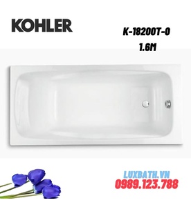 Bồn tắm gang tráng men đặt lòng Kohler K-18200T-0 1.6m