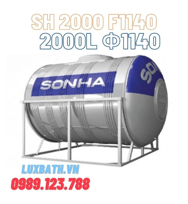 Bồn Nước Inox SUS304 Sơn Hà 2000L Nằm Ngang SH 2000N F1140
