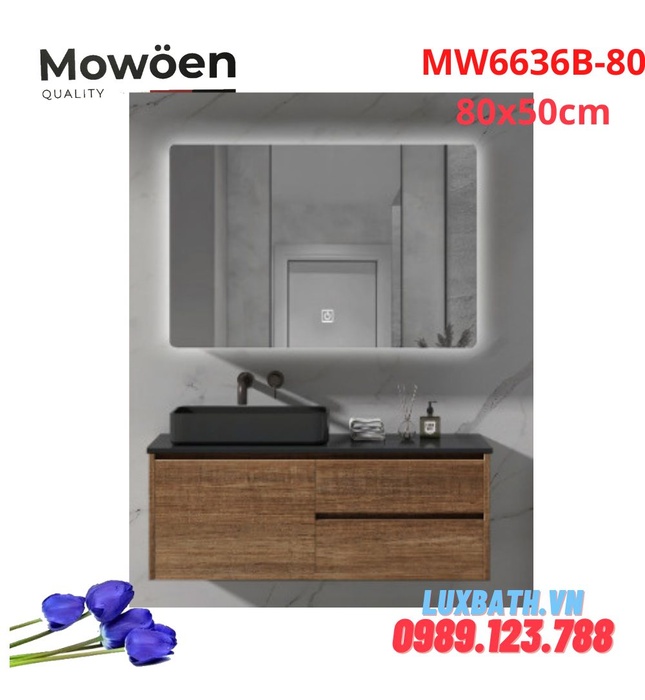 Bộ tủ chậu cao cấp đèn Led Mowoen MW6636B-80 80x50cm