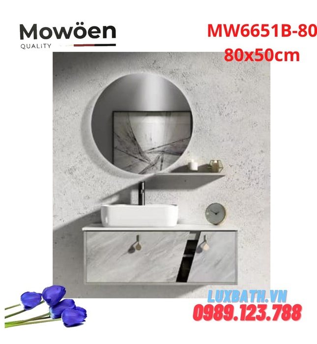 Bộ tủ chậu cao cấp đèn Led Mowoen MW6651B-80 80x50cm