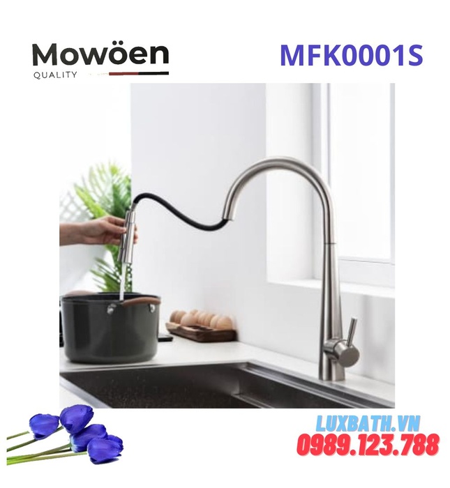 Vòi rửa bát nóng lạnh rút dây Mowoen MFK0001S