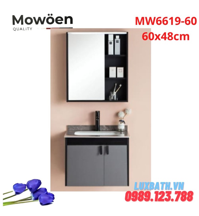 Bộ tủ chậu cao cấp đèn Led Mowoen MW6619-60 60x48cm