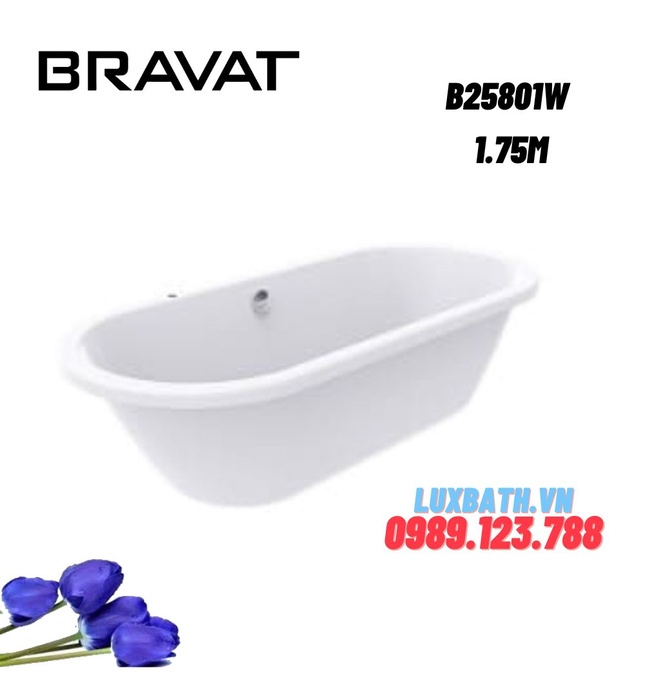 Bồn tắm đặt sàn cao cấp BRAVAT B25801W 1.75m
