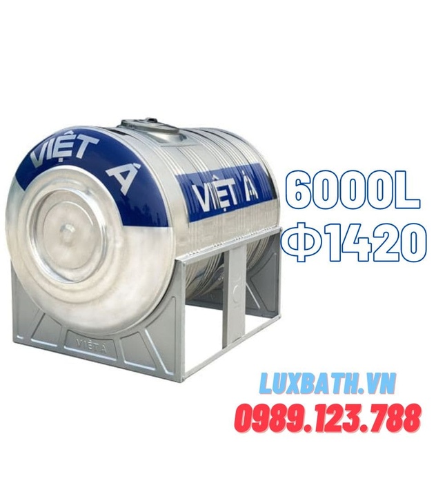 Bồn Nước Inox SUS304 Việt Á 6000L Nằm Phi 1420 VA 6000N F1420
