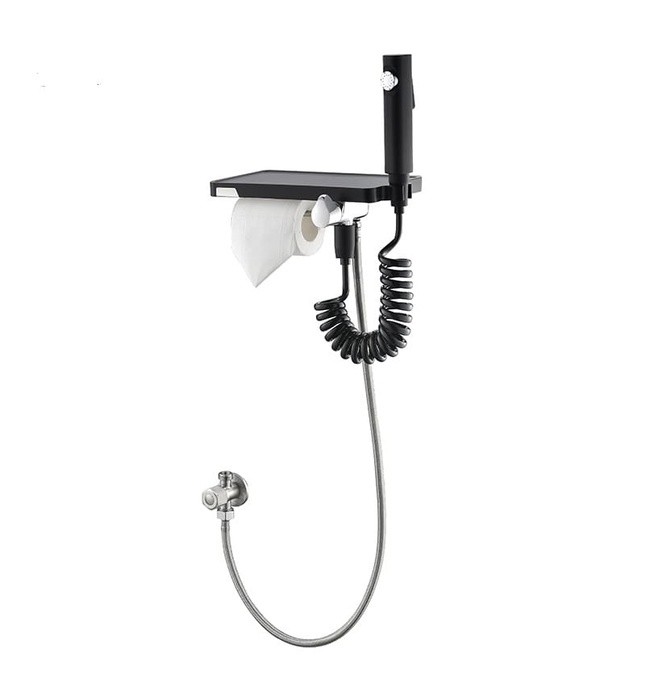 Vòi xịt vệ sinh kết hợp móc giấy và kệ cao cấp Bravat D9142BW-ENG