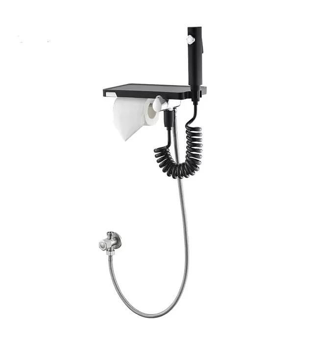 Vòi xịt vệ sinh kết hợp móc giấy và kệ cao cấp Bravat D9142BW-ENG