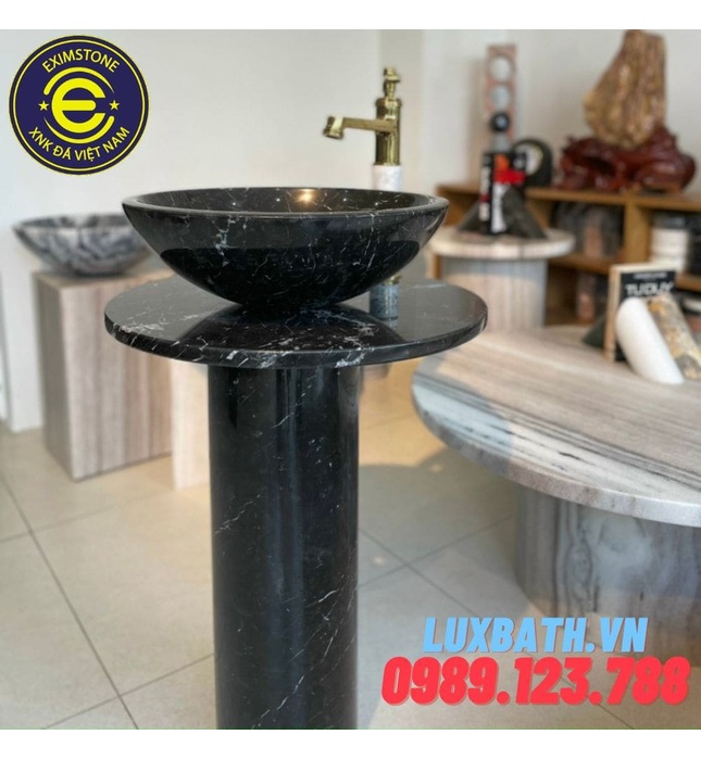 Chậu + Chân Trụ Kê Lavabo Đen Viêt Nam Eximstone