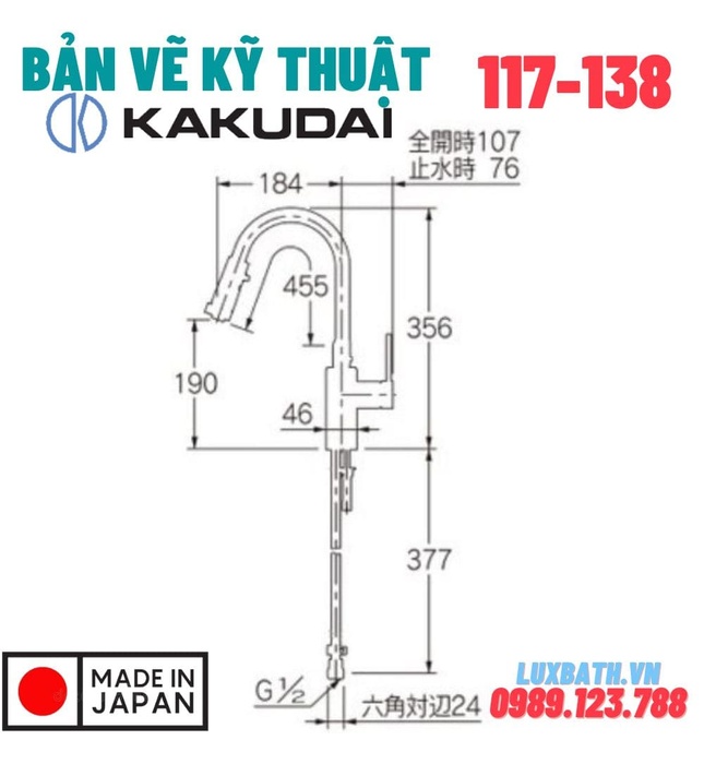 Vòi Rửa Bát Nóng Lạnh Nhật Bản Kakudai 117-138K