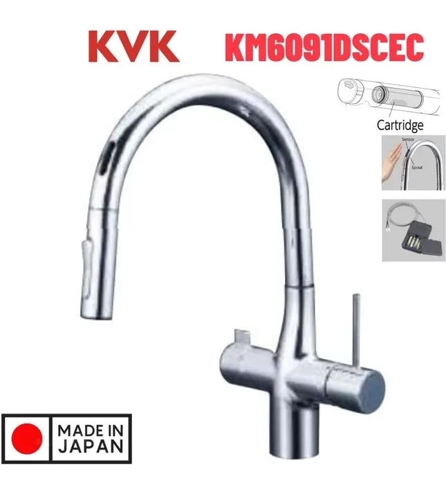 Vòi Rửa Bát Cảm Ứng Nhật Bản Nội Địa KVK KM6091DSCEC Dùng Pin Có Lõi Lọc