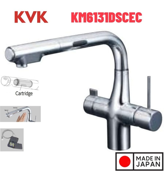 Vòi Rửa Bát Cảm Ứng Nhật Bản KVK KM6131DSCEC Dùng Pin Có Lõi Lọc
