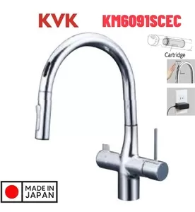 Vòi Rửa Bát Cảm Ứng Nhật Bản Nội Địa KVK KM6091SCEC Dùng Điện Có Lõi Lọc