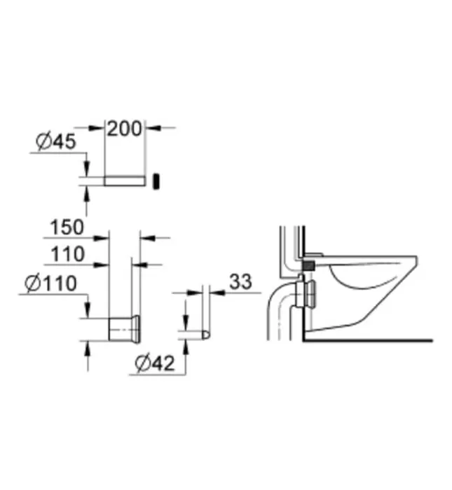 Ống Kết Nối Xả Két Nước Âm Tường Đức Grohe 37104K00