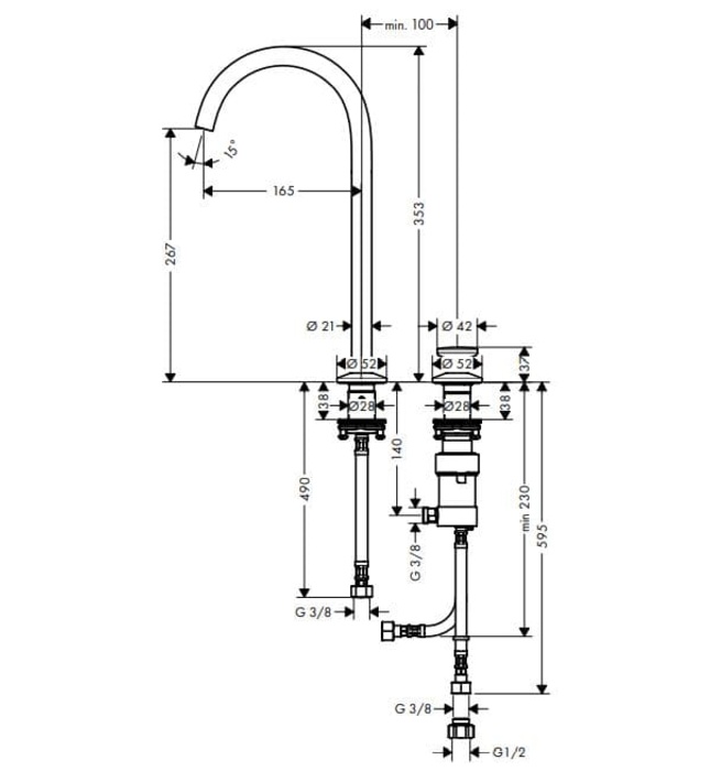 Vòi Lavabo Rửa Mặt Nóng Lạnh Đức Axor One 48060300