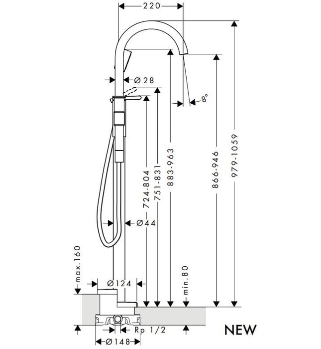 Sen Vòi Bồn Tắm Đặt Sàn Đức Axor One 48440990