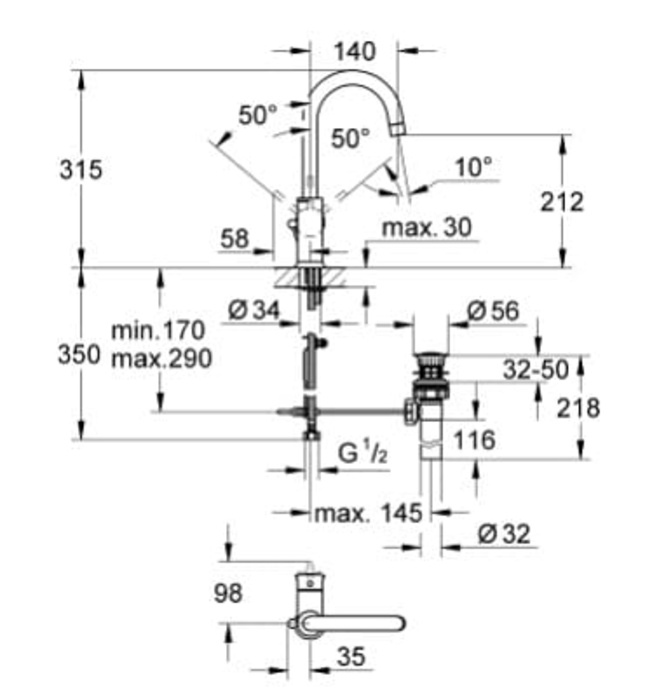 Vòi Chậu Lavabo Nóng Lạnh Đức Grohe 23095000
