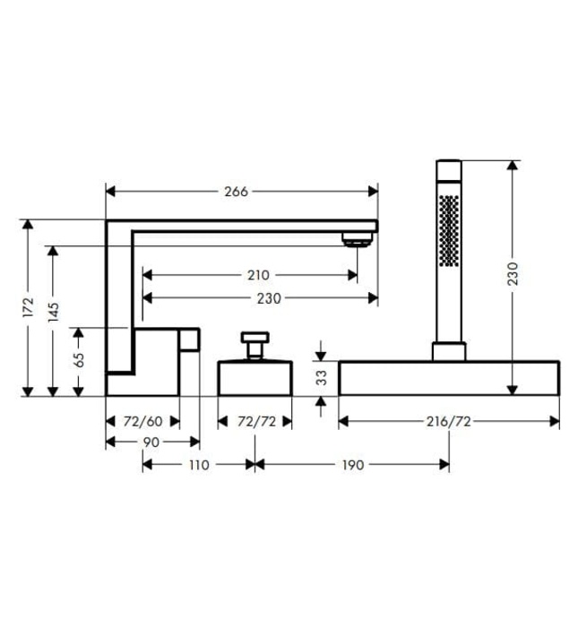 Vòi Sen Bồn Tắm 3 Chân Gắn Bồn Đức Axor Edge 46430300