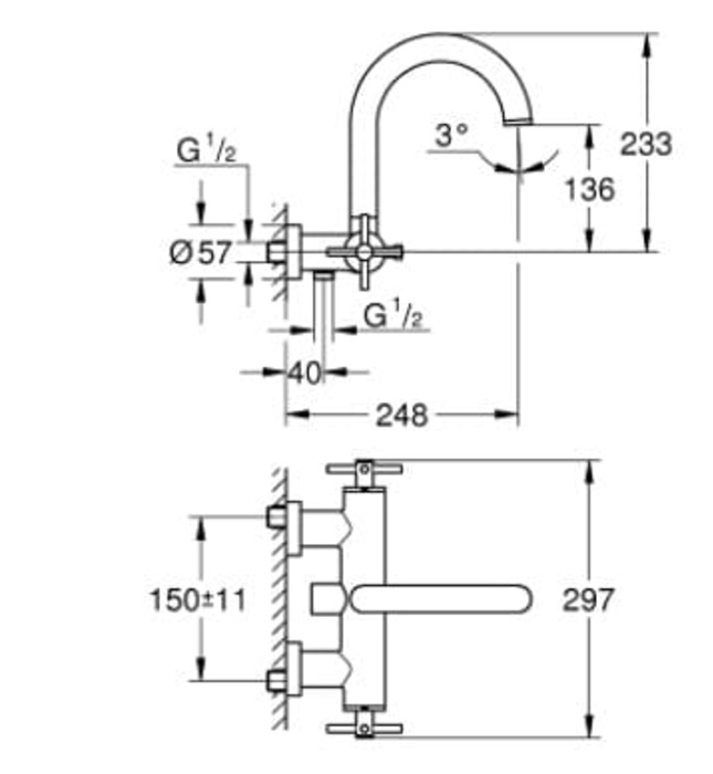 Vòi Xả Bồn Tắm Gắn Tường Đức Grohe 25010003