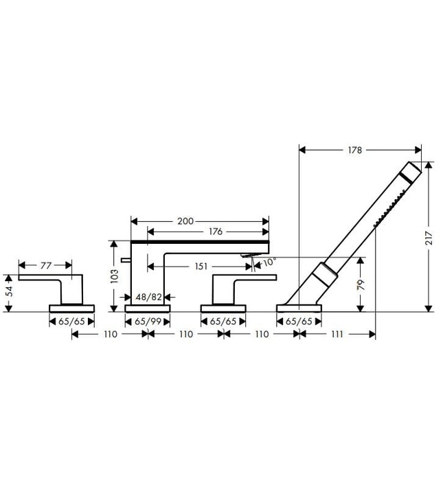 Vòi Sen Bồn Tắm 4 Chân Gắn Bồn Đức Axor MyEdition 47432130