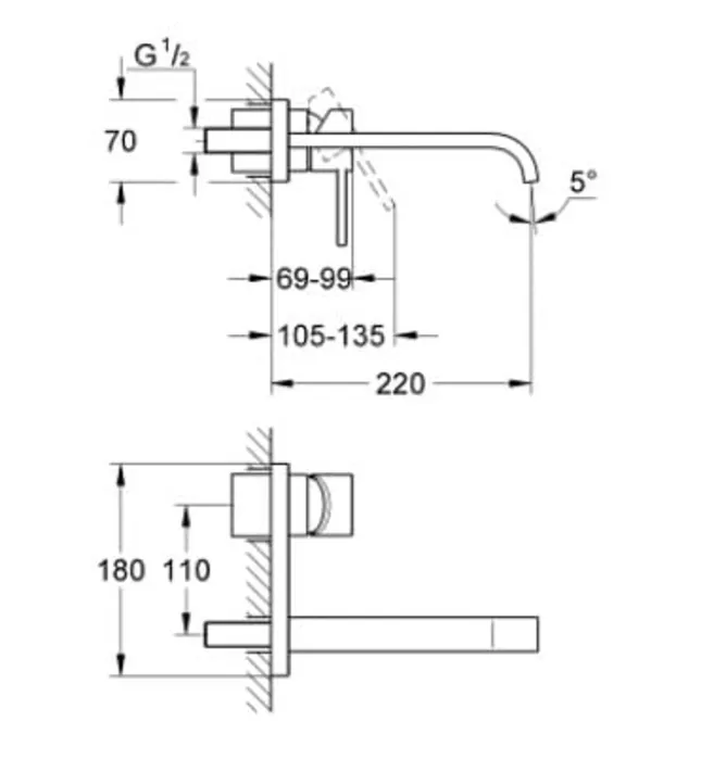 Vòi Chậu Lavabo Nóng Lạnh Gắn Tường Đức Grohe 19386000