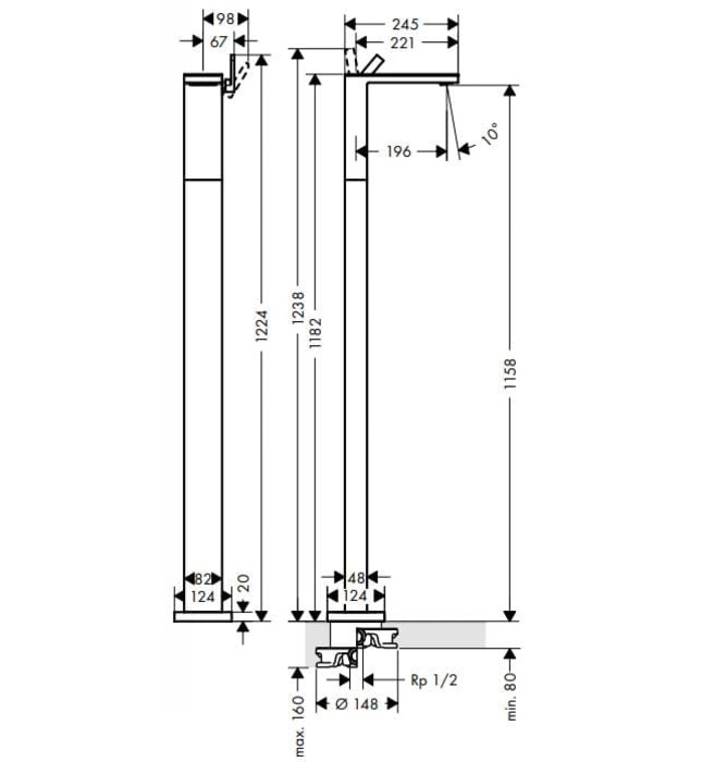 Vòi Lavabo Nóng Lạnh Đặt Sàn Đức Axor MyEdition 47042310