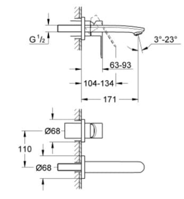 Vòi Chậu Lavabo Nóng Lạnh Gắn Tường Đức Grohe 19571002