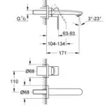 Vòi Chậu Lavabo Nóng Lạnh Gắn Tường Đức Grohe 19571002