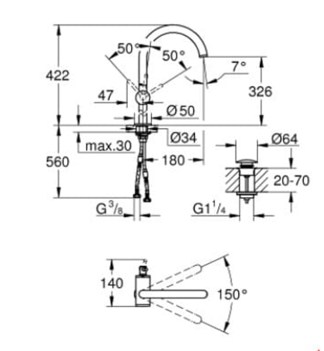 Vòi Chậu Lavabo Nóng Lạnh Đức Grohe 32647AL3