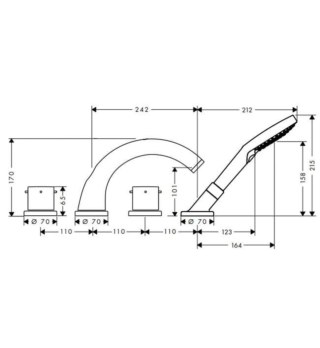 Vòi Sen Bồn Tắm 4 Chân Gắn Bồn Đức Axor Starck. 10451950