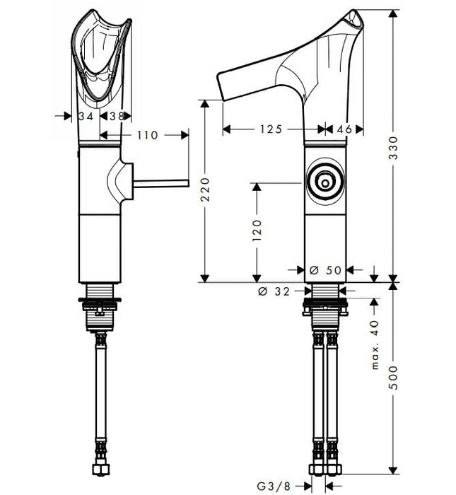 Vòi Lavabo Nóng Lạnh Cao Kính Trong Đức Axor Starck 12114250