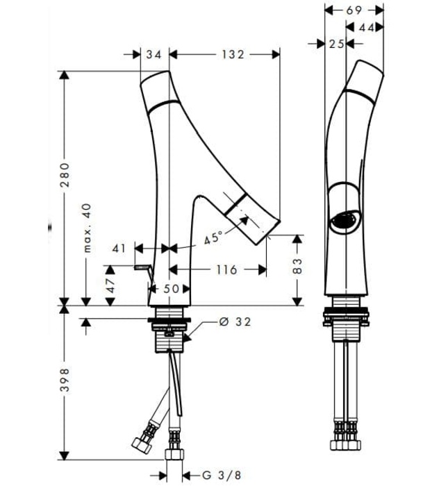 Vòi Lavabo Nóng Lạnh Đức Axor Starck Organic 12010340