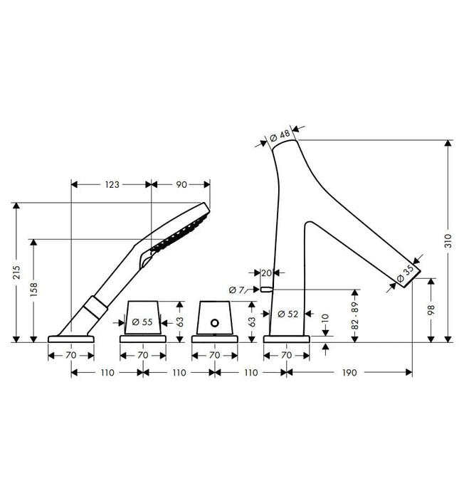 Vòi Sen Bồn Tắm 4 Chân Gắn Bồn Đức Axor Starck Organic 12425000