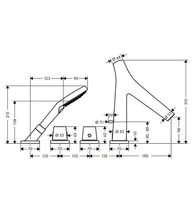 Vòi Sen Bồn Tắm 4 Chân Gắn Bồn Đức Axor Starck Organic 12426300