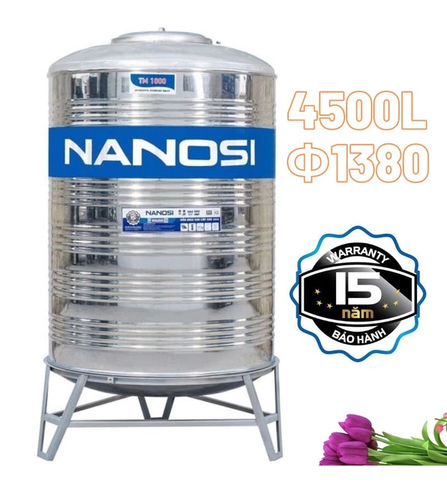 Bồn Nước Inox Nanosi 4500L Phi 1380 Đứng NA 4500D F1380
