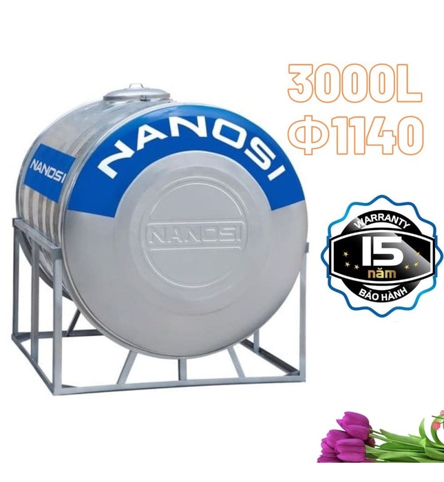 Bồn Nước Inox Nanosi 3000L Nằm Phi 1140 NA 3000N F1140