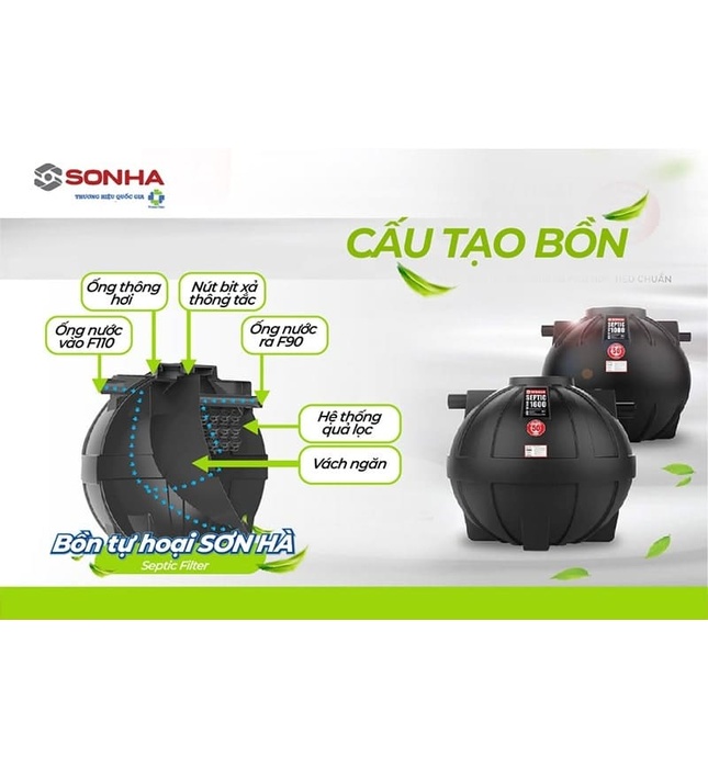 Bồn Tự Hoại Thông Minh 3 Ngăn Septic Sơn Hà 1600L Đứng SH 1600SE D