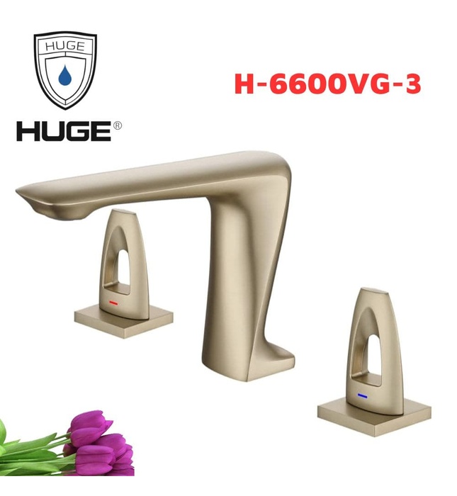 Vòi chậu Lavabo nóng lạnh 3 lỗ Huge H-6600VG-3