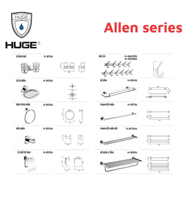 Bộ Phụ Kiện Nhà Tắm Huge Allen series