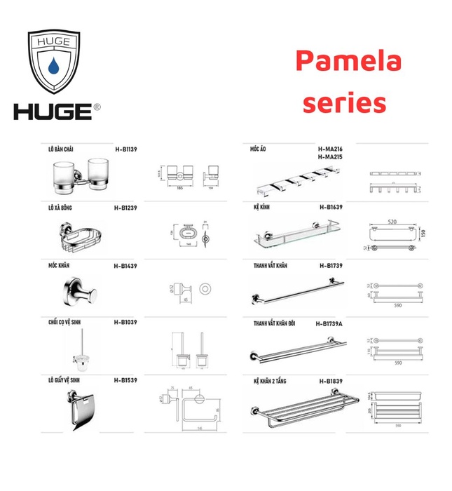 Bộ Phụ Kiện Nhà Tắm Huge Pamela series