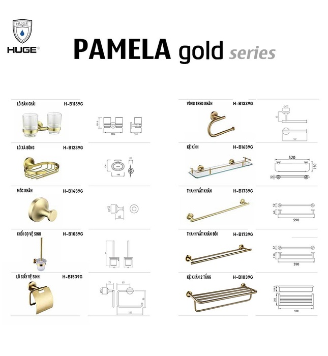 Bộ Phụ Kiện Nhà Tắm Huge Pamela gold
