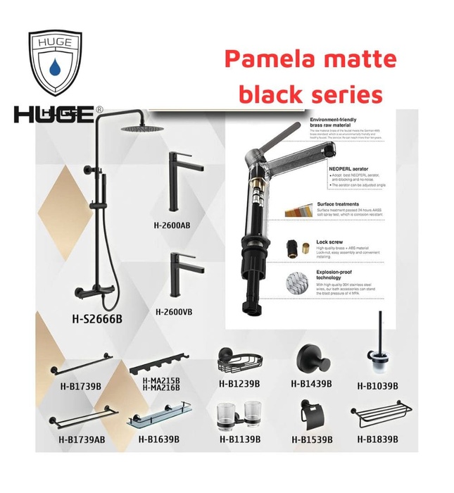 Bộ Sưu Tập Phụ Kiện Nhà Tắm Huge Pamela matte black series