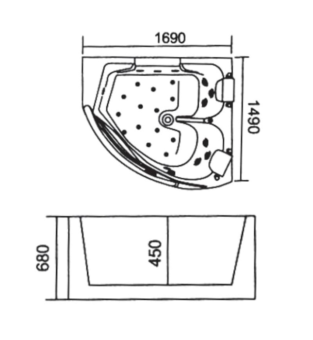 Bồn Tắm Massage Yếm Trái Huge M-3306BL