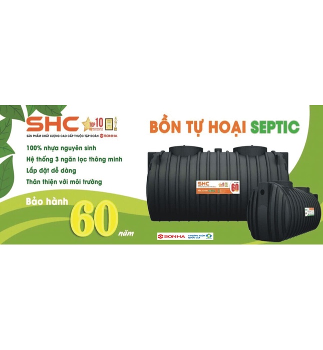 Bể Phốt Tự Hoại 3 Ngăn Septic Sơn Hà Xanh 1600L Ngang SHC 1600SE N