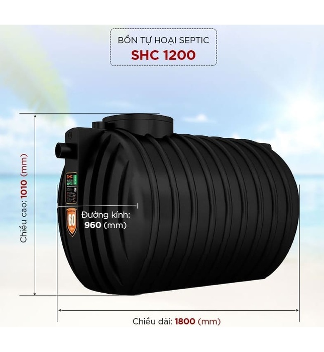 Bể Phốt Tự Hoại 2 Ngăn Septic Sơn Hà Xanh 1200L Ngang SHC 1200SE N