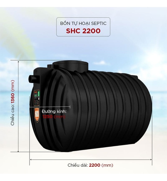 Bể Phốt Tự Hoại 3 Ngăn Septic Sơn Hà Xanh 2200L Ngang SHC 2200SE N