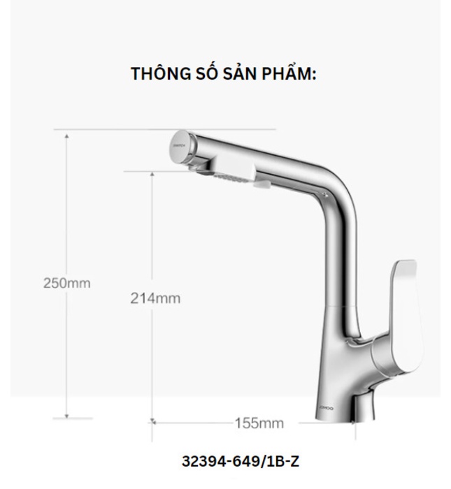 Vòi Lavabo Nóng Lạnh Dây Rút Jomoo 32394-649/1B-Z