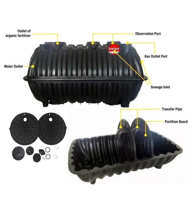 Bể Phốt Tự Hoại 3 Ngăn Septic AquaRe 2500L Ngang AQ 2500SE N